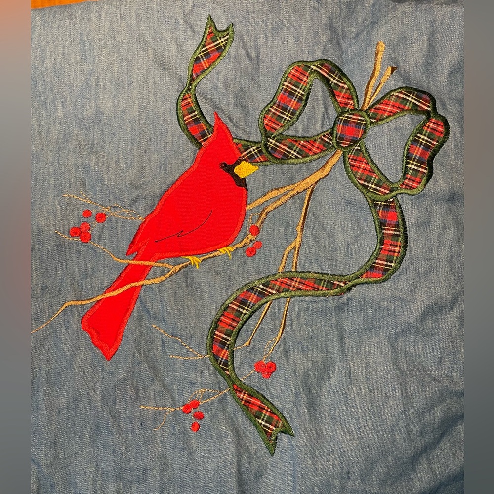 Orvis Red Cardinal Bird Embroidered Denim Skirt